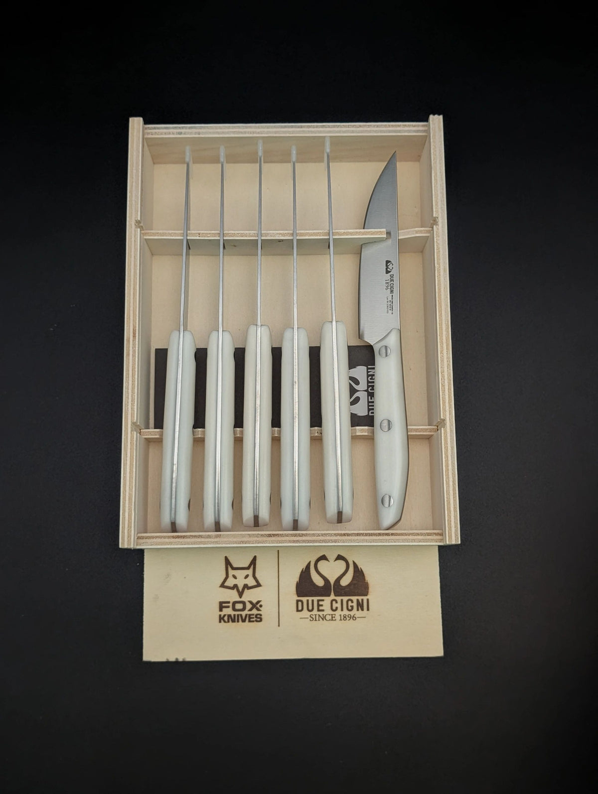 Due Cigni 1896 America Steak Knife Set – White POM Handle (Set of 6)