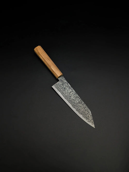 Hatsukokoro Mercury Bunka 180mm – SG2 Kurozome Damascus, Olivewood Handle