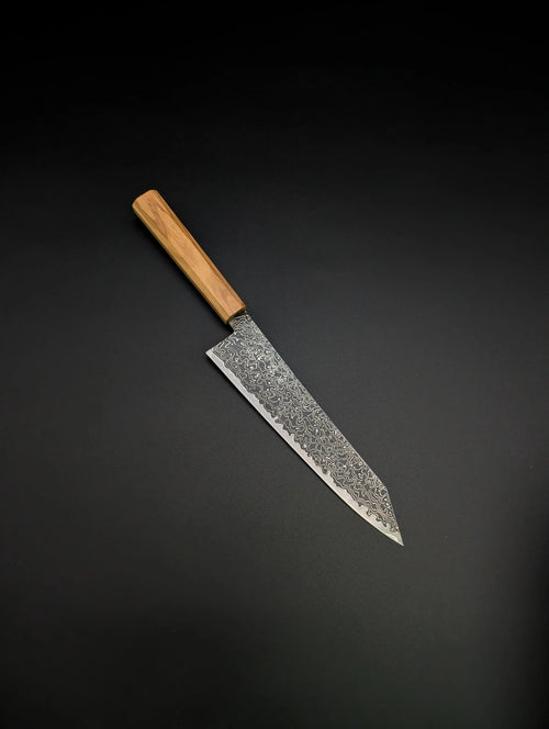 Hatsukokoro Mercury Kiri-Gyuto 210mm – SG2 Kurozome Damascus, Olivewood Handle