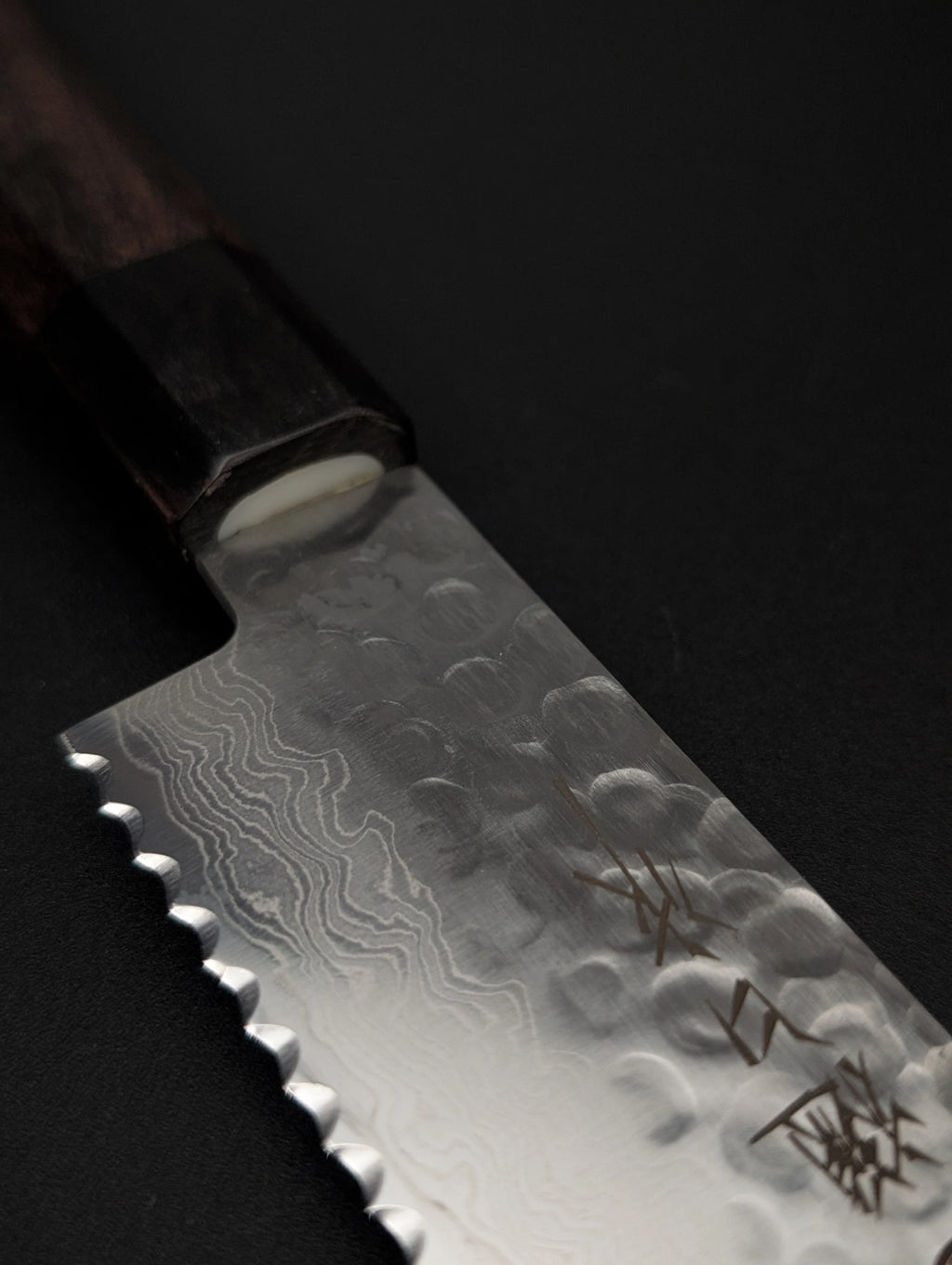 Higuchi VG10 Damascus Serrated Knife 240mm – Tsuchime – Pakka Wood Handle