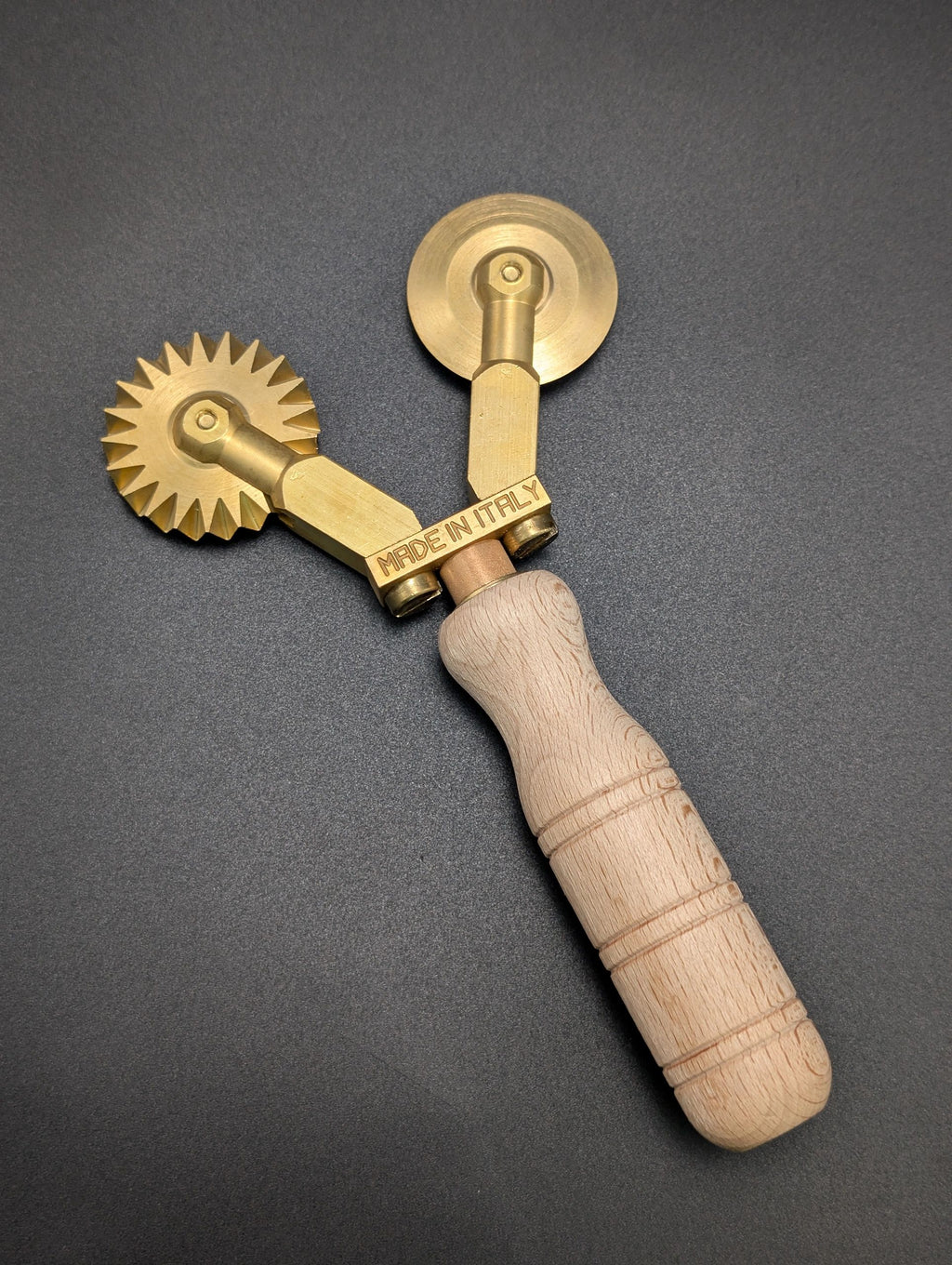 Professional Double Pasta Cutter Wheel-Brass/Wood