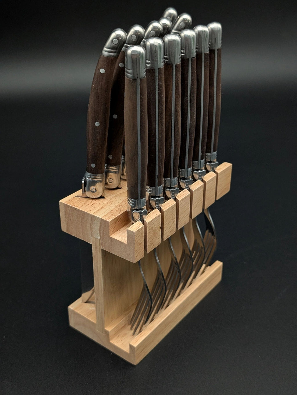 Laguiole Héritage Steak Knife & Fork Set – 12 Piece with Walnut Handles and Wooden Stand