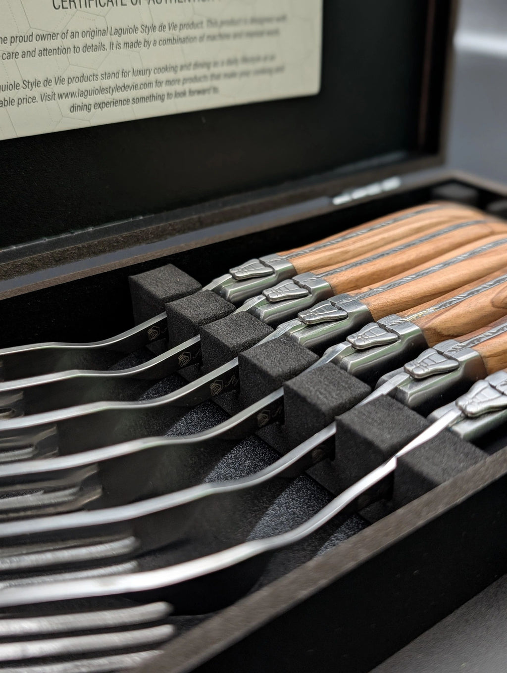 Laguiole Style de Vie Steak Knives & Forks Set – Luxury Line Olive Wood