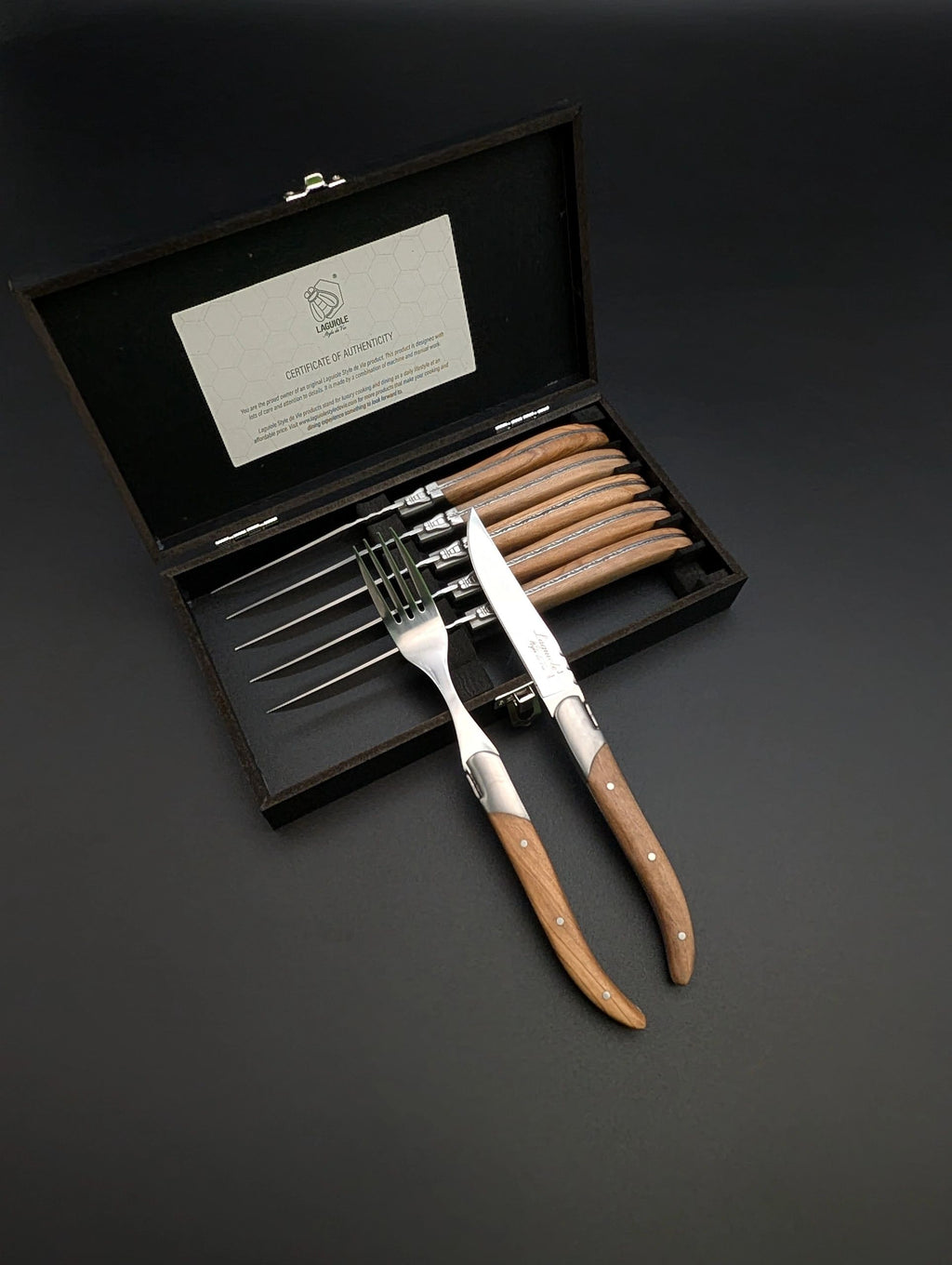 Laguiole Style de Vie Steak Knives & Forks Set – Luxury Line Olive Wood