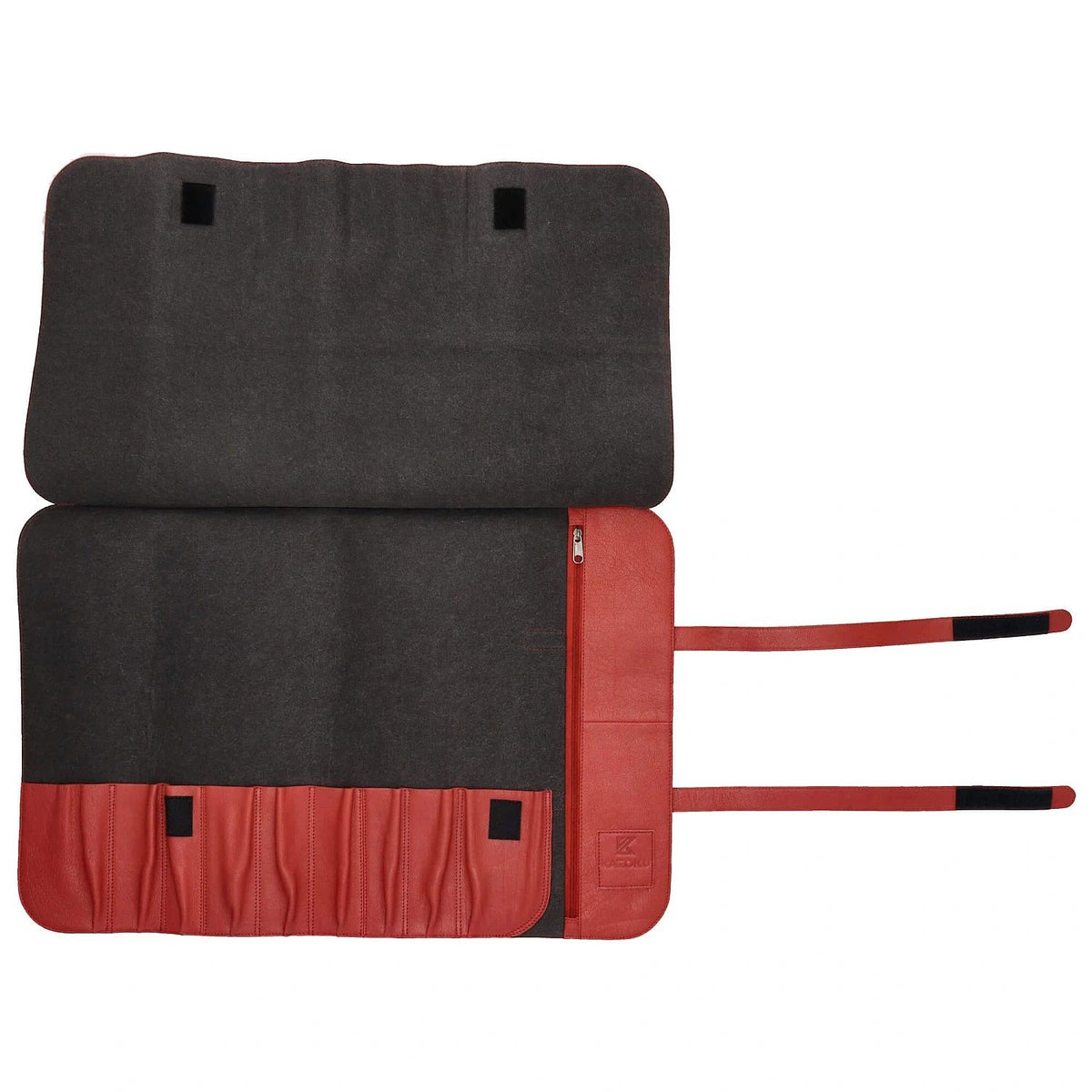 Leather Knife Case Red 9 Compartments + Tool Compartment