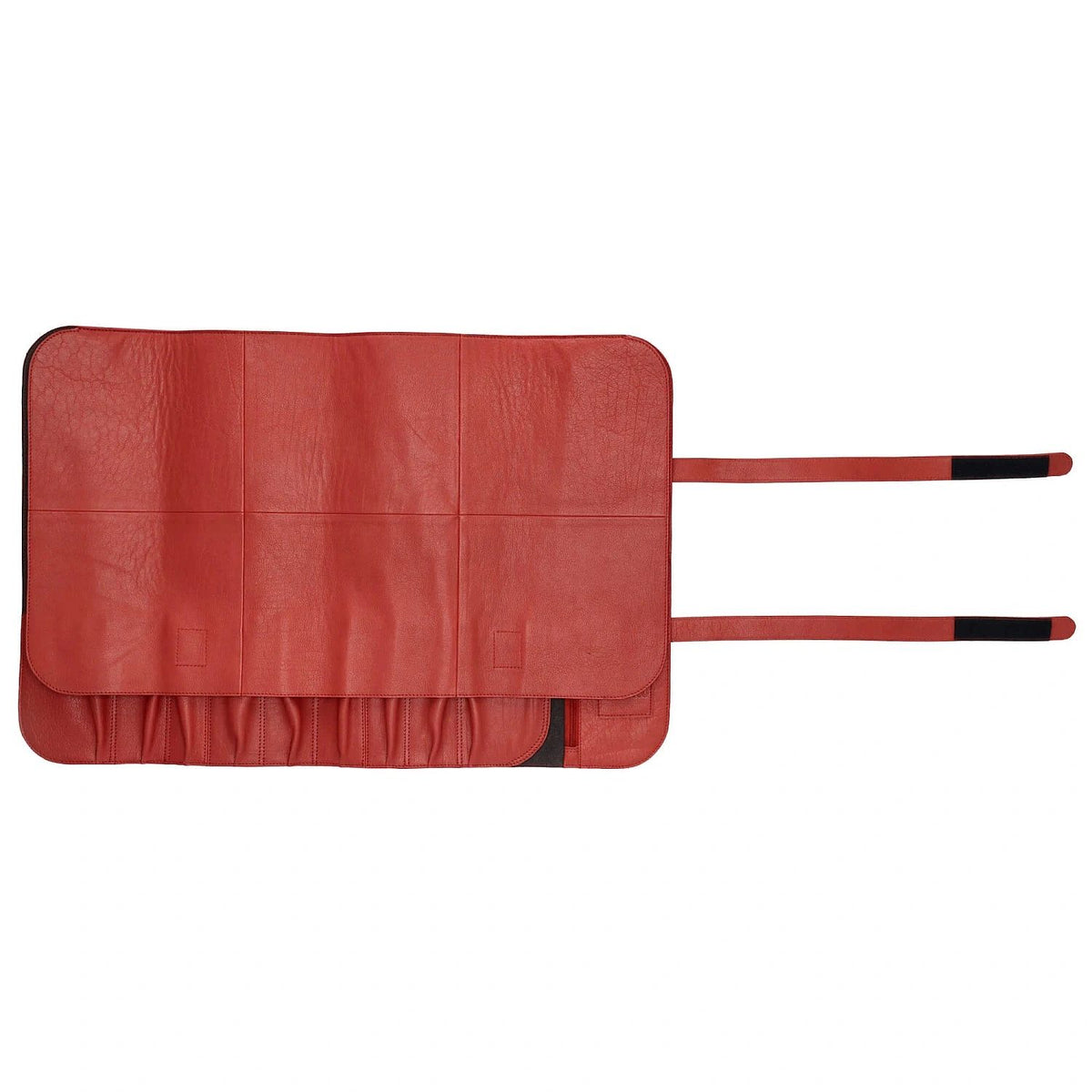 Leather Knife Case Red 9 Compartments + Tool Compartment