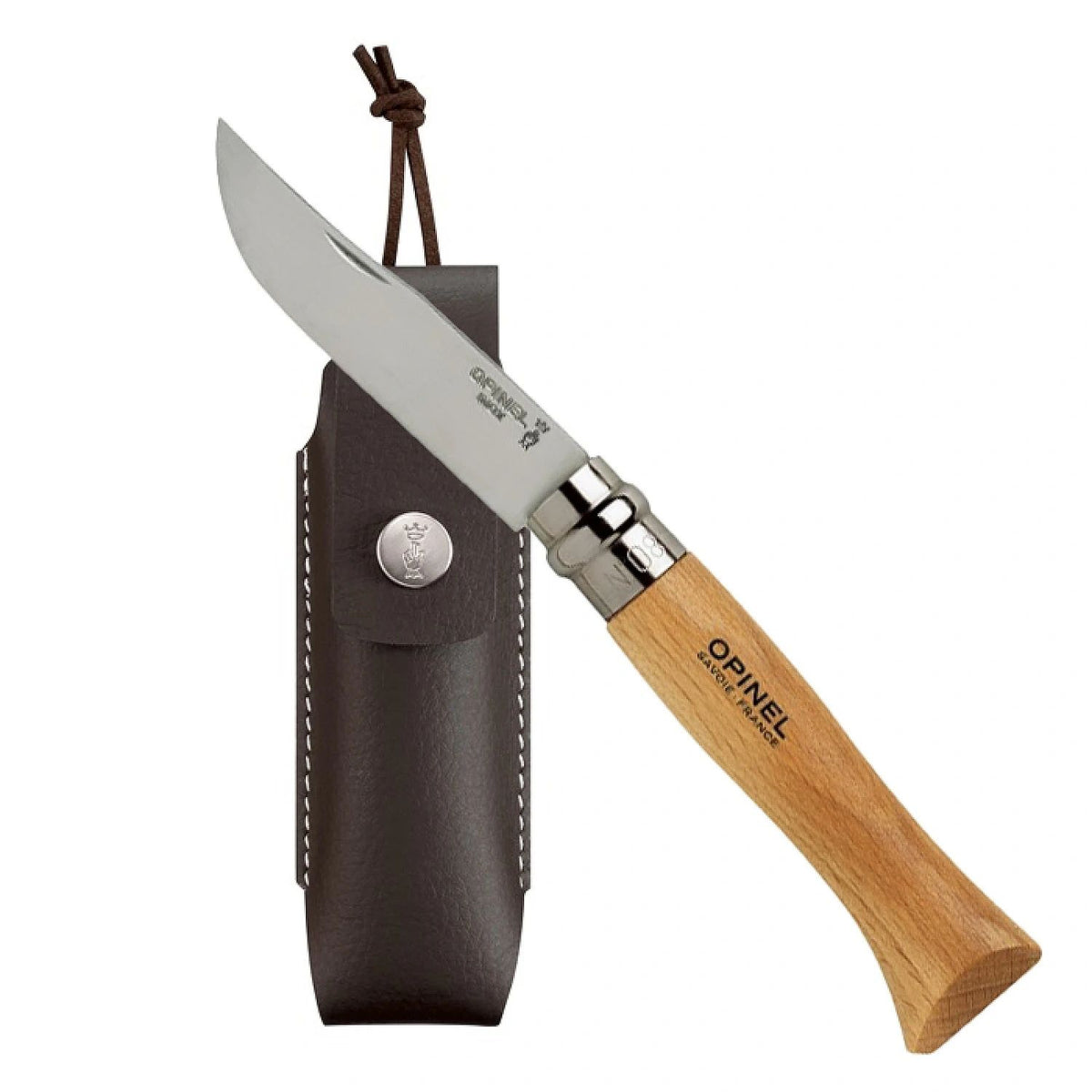 Opinel No. 8 Stainless Pocket Knife with Leather Case