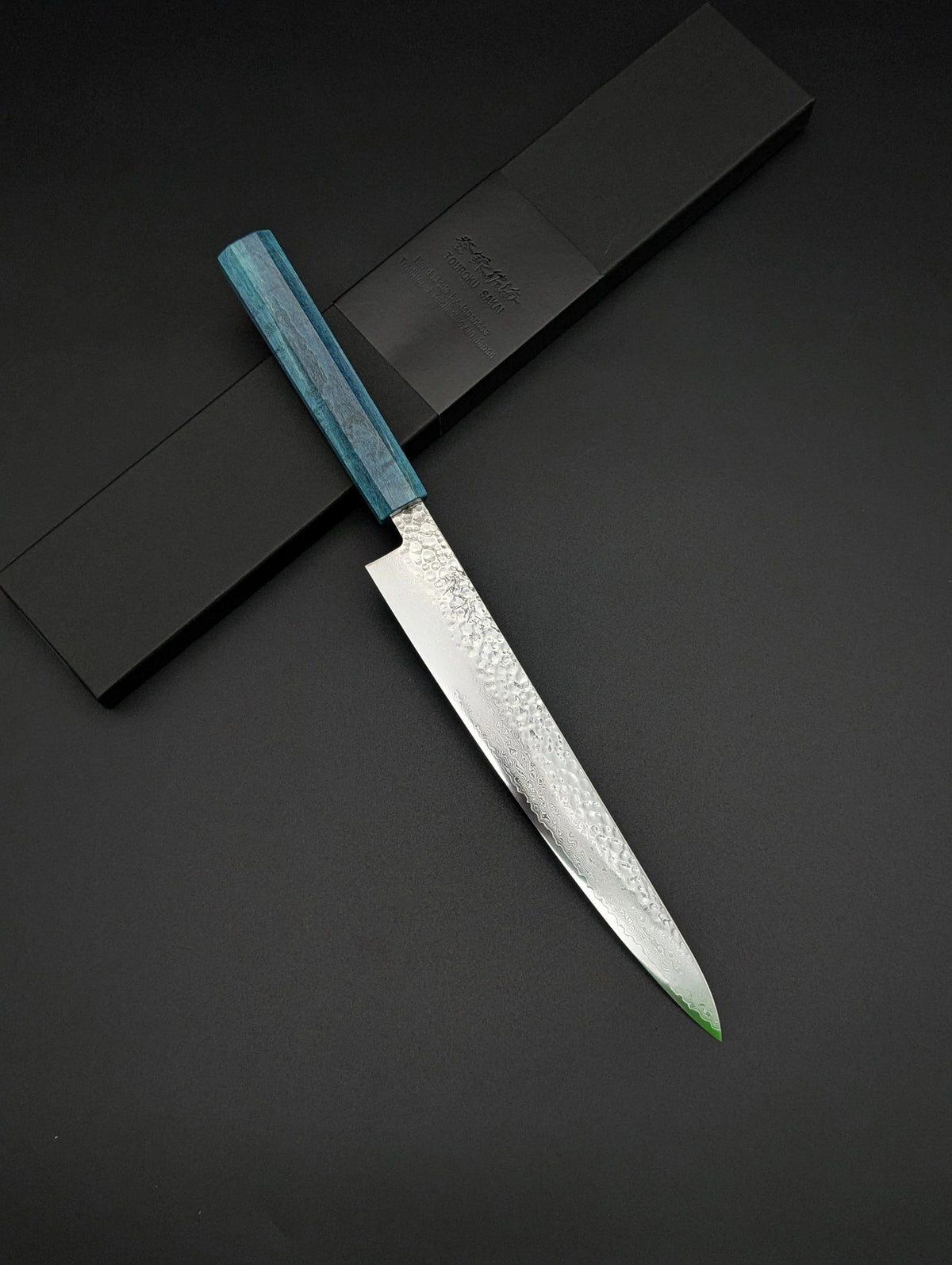 Touroku Sakai Sujihiki 240mm VG10 Damascus – Blue Pakka Handle