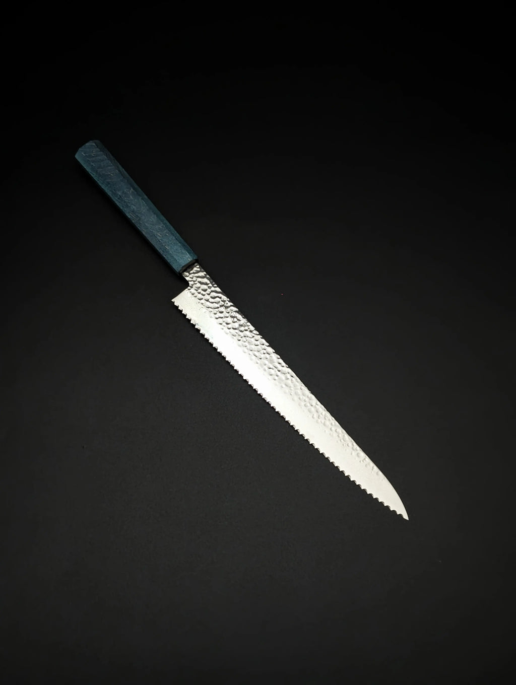 Touroku Sakai Yukage VG10 Damascus Serrated Knife 240mm – Blue Pakka Handle