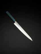Touroku Sakai Yukage VG10 Damascus Serrated Knife 240mm – Blue Pakka Handle