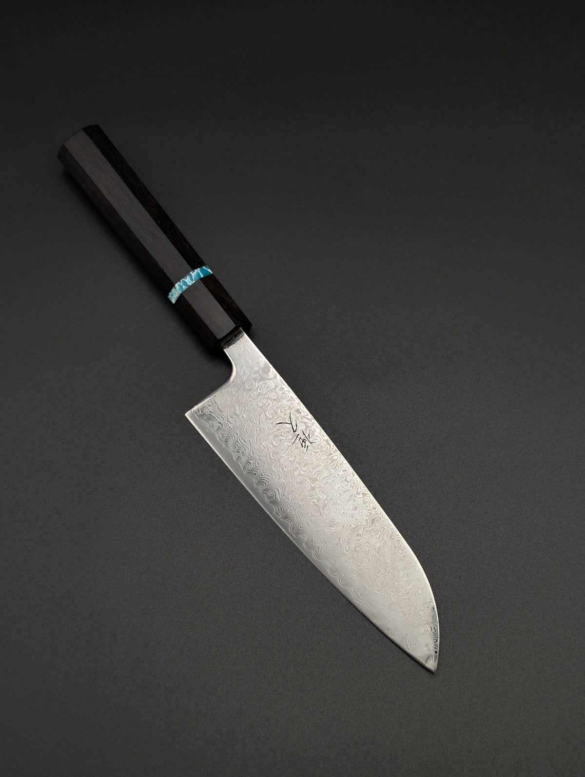 Tsunehisa SRS13 Damascus Santoku 180mm – Ebony & Blue Marble Handle