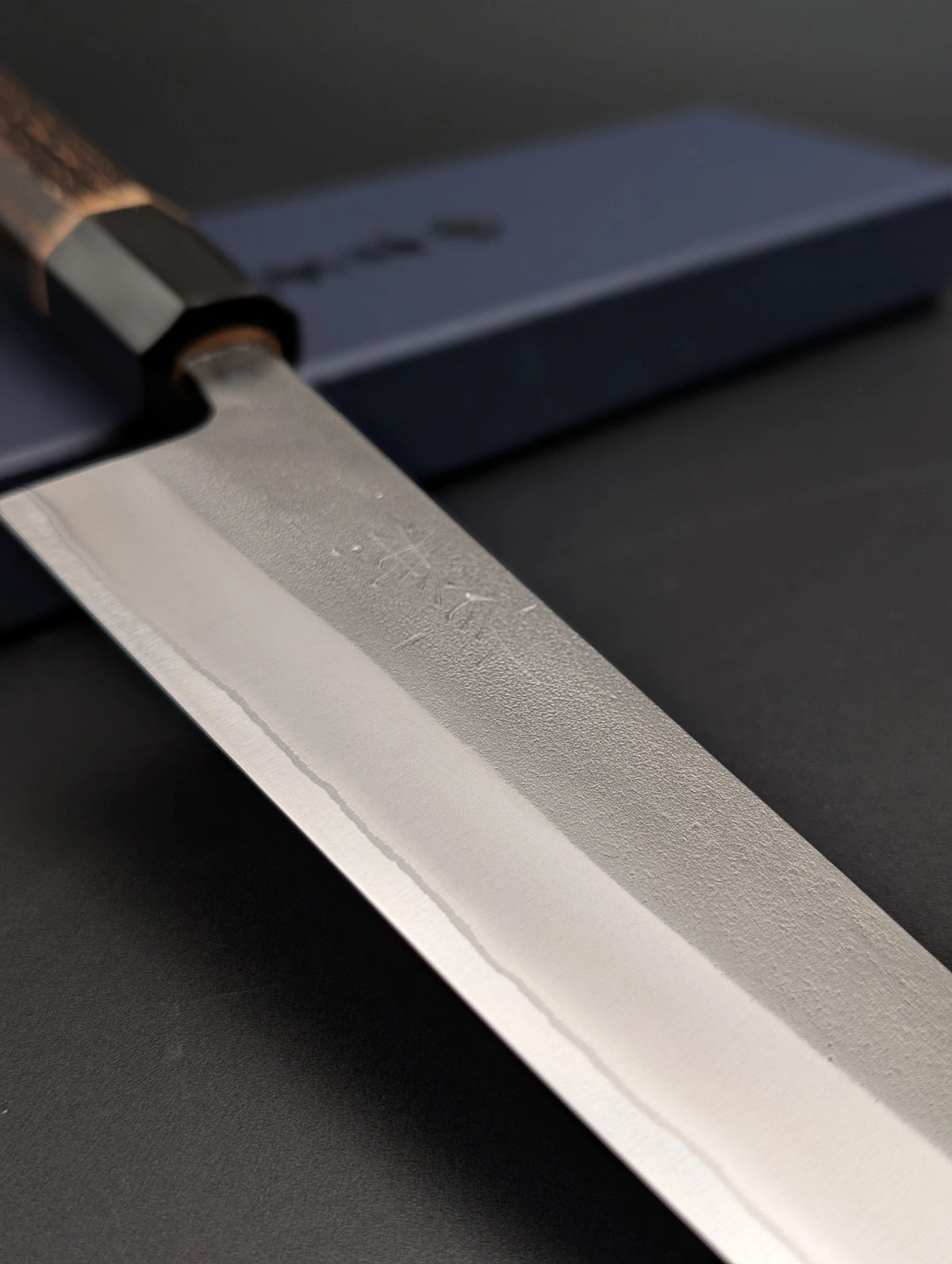 Yoshikane Gyuto 210mm – White #2 Carbon Steel, Stainless Clad, Nashiji Finish, Chestnut Handle