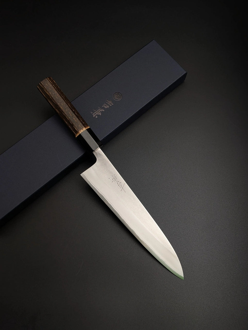 Yoshikane Gyuto 210mm – White #2 Carbon Steel, Stainless Clad, Nashiji Finish, Chestnut Handle