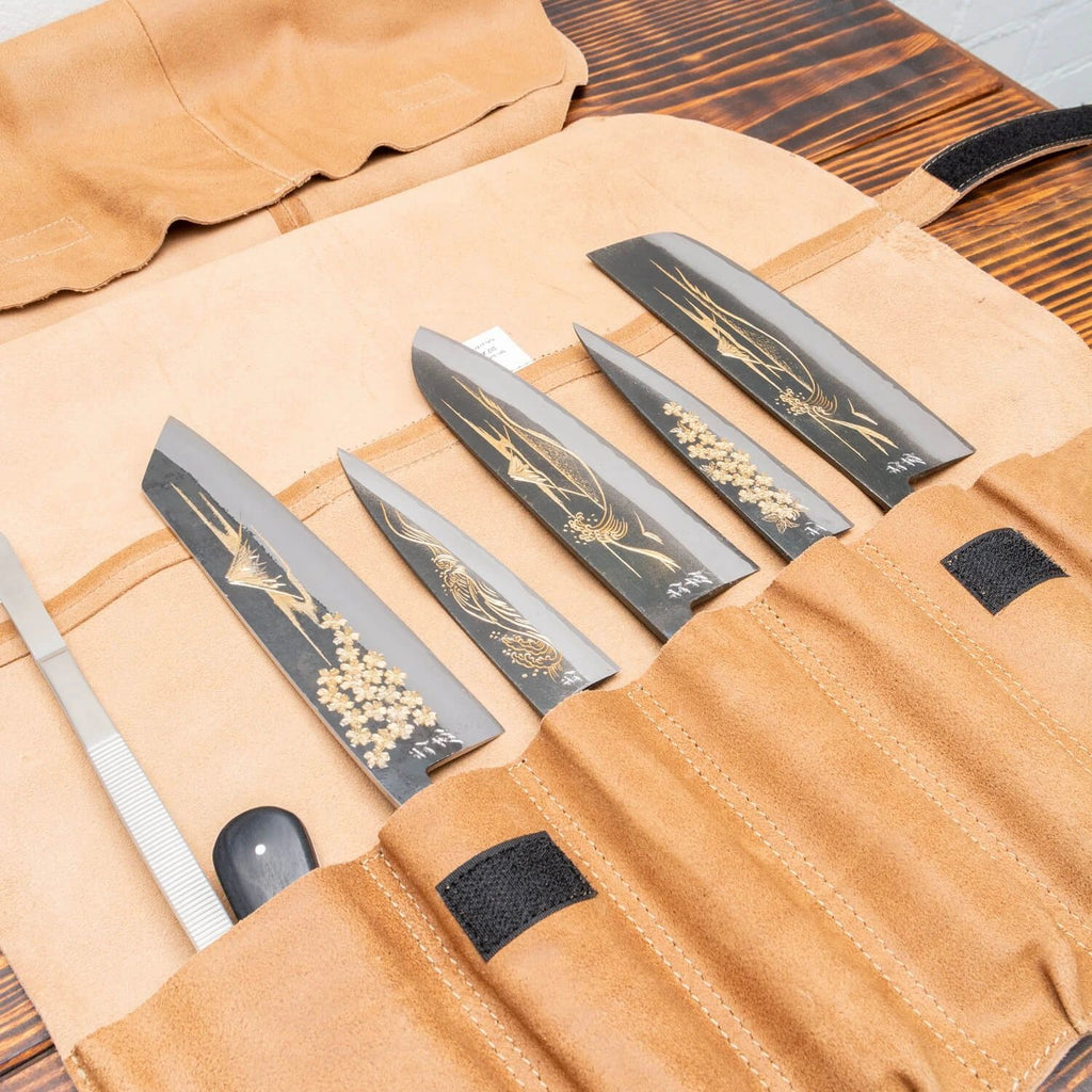 Leather Knife Folder Brown 7 compartment