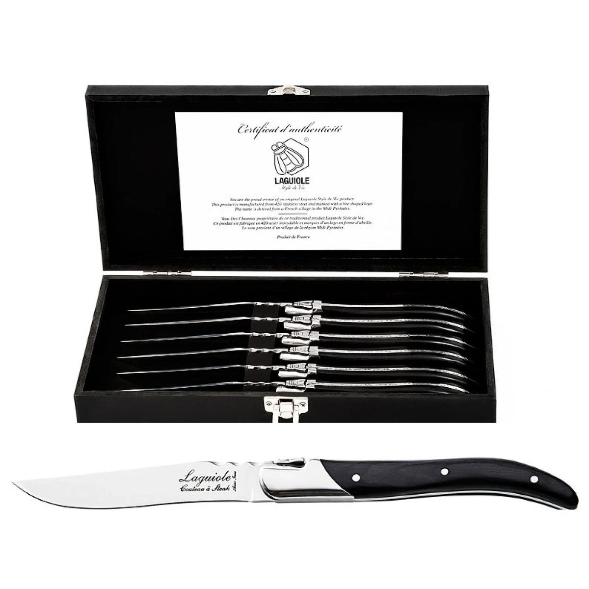 Laguiole Style de Vie Steak Knives Luxury Line Ebony