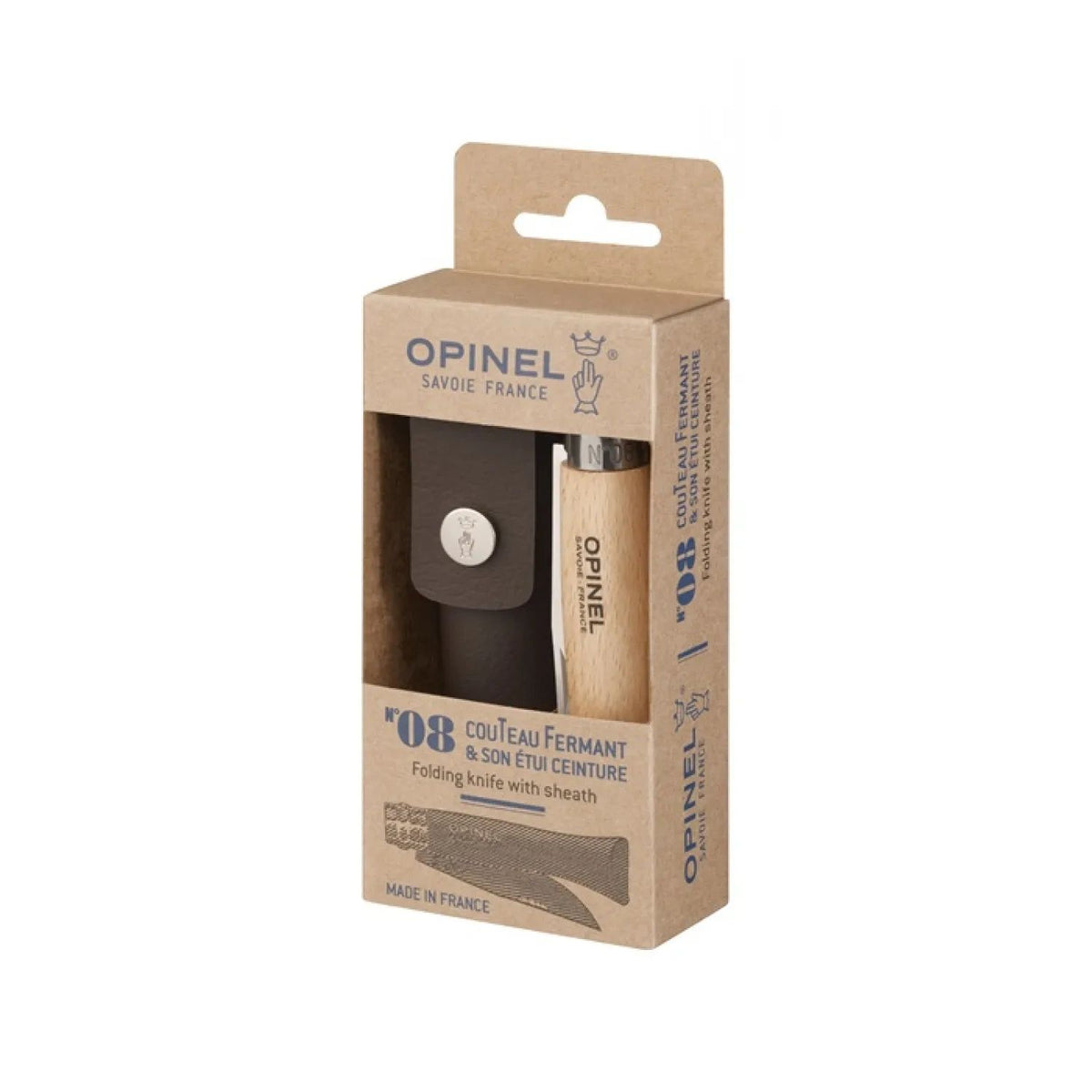 Opinel No. 8 Stainless Pocket Knife with Leather Case
